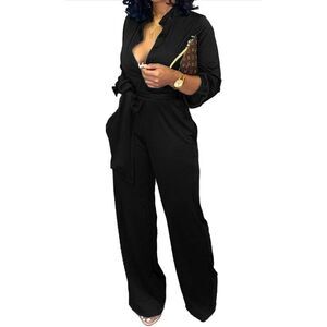 NEW Jumpsuit Elegant Wide Leg Pants Pockets XL NO BELT